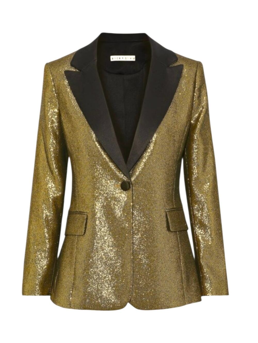 Alice + Olivia Embroidered Minimalist Event Workwear Gold Blazer Jacket NWT